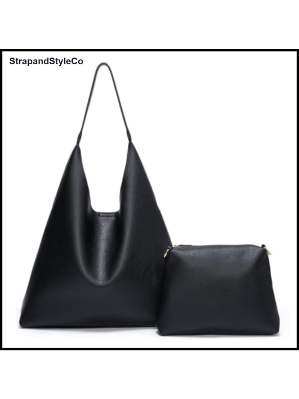 Vegan Leather Slouchy Hobo Tote Bag Set with Zip Pouch